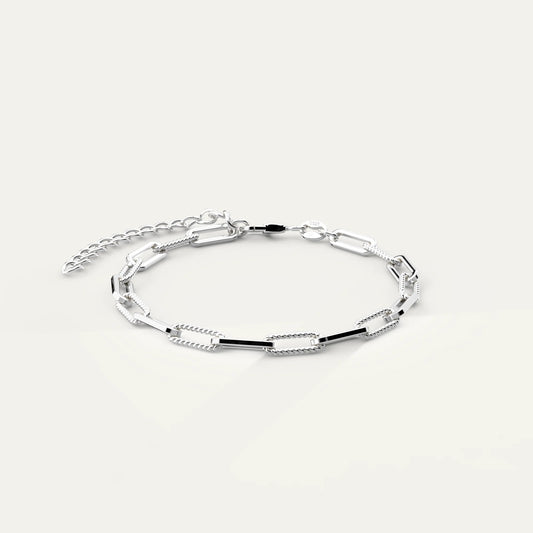 Goldmacher Bold Chain Bracelet – Rhodium Plated 925 Silver with Elongated Modern Chain Links