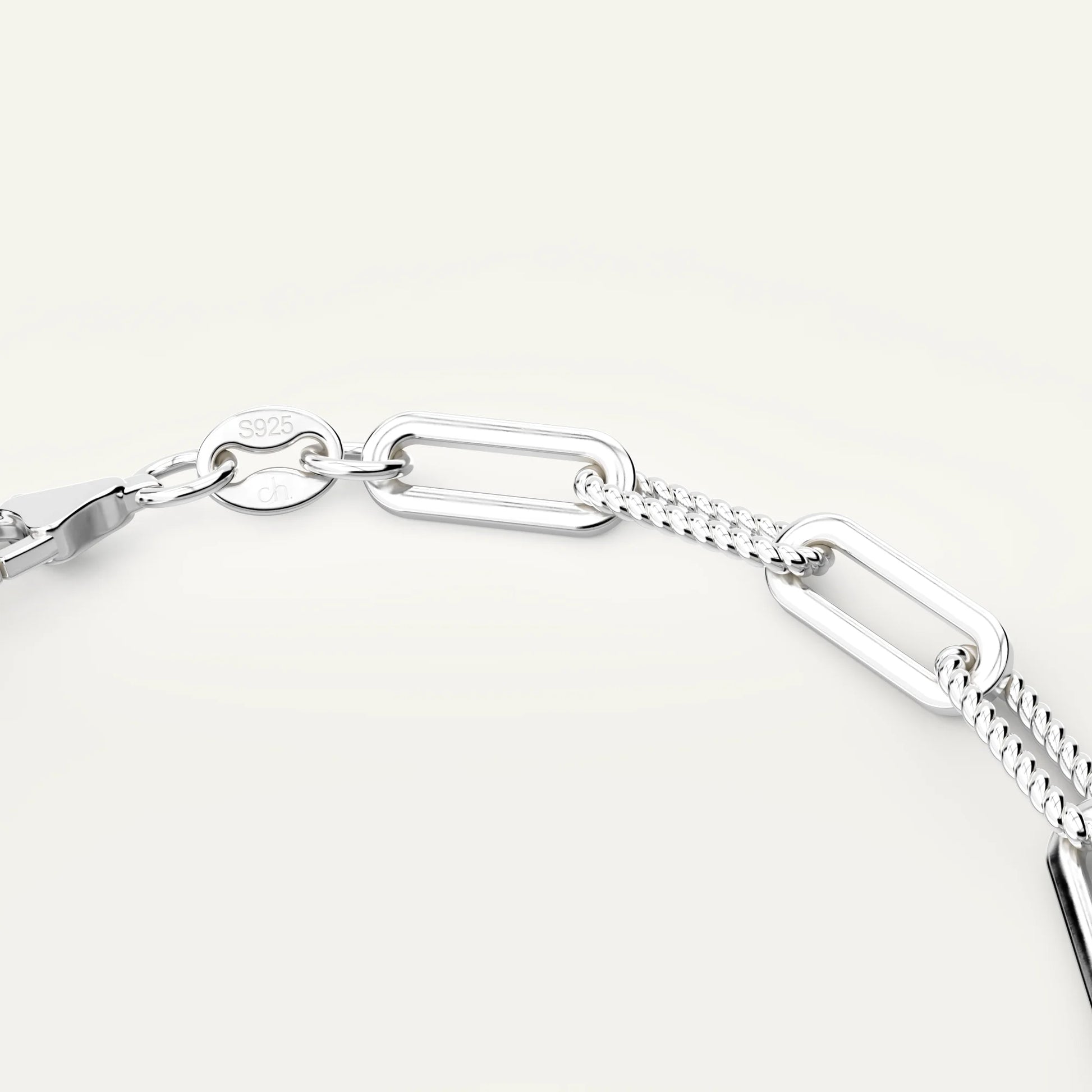 Goldmacher Silver Bold Chain Bracelet – Mixed-Finish Links with Rope Texture and High Polish