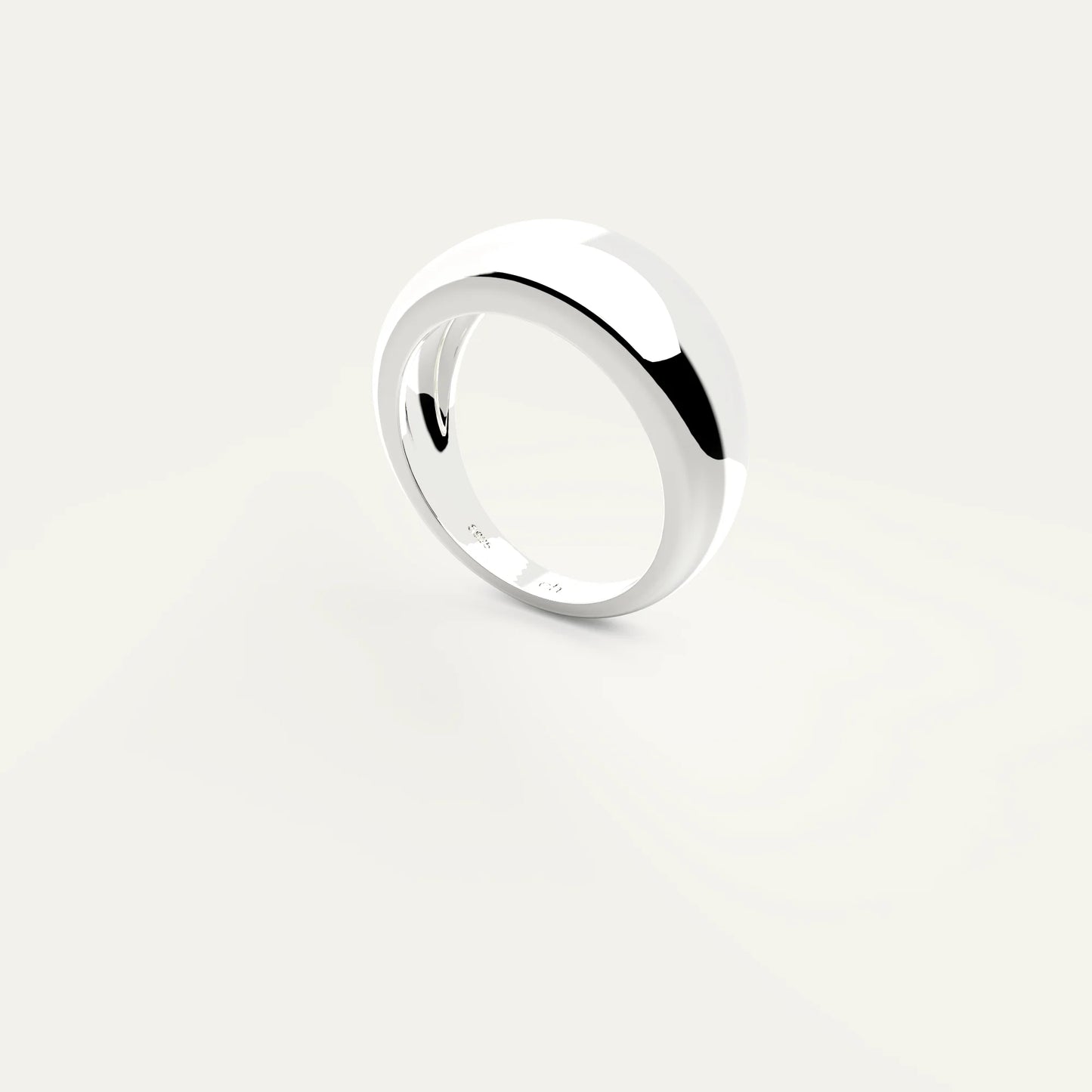 Goldmacher Bold Dome Ring – Rhodium Plated 925 Silver, Polished and Sculpted Band