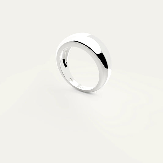 Goldmacher Bold Dome Ring – Rhodium Plated 925 Silver, Polished and Sculpted Band