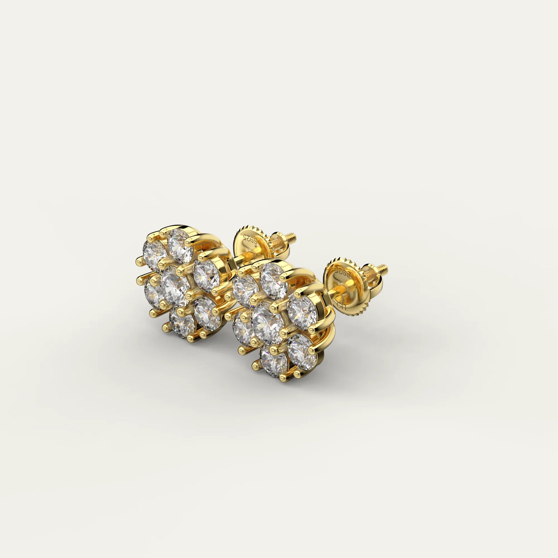 Goldmacher Calytrix 18k Gold-Plated Floral Cluster Earrings – Round Moissanite Stones for Timeless Elegance and Ethical Everyday Luxury.