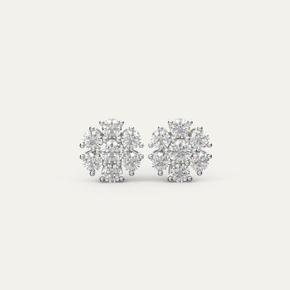 Goldmacher Calytrix sterling silver cluster earrings with round moissanite stones in a floral design