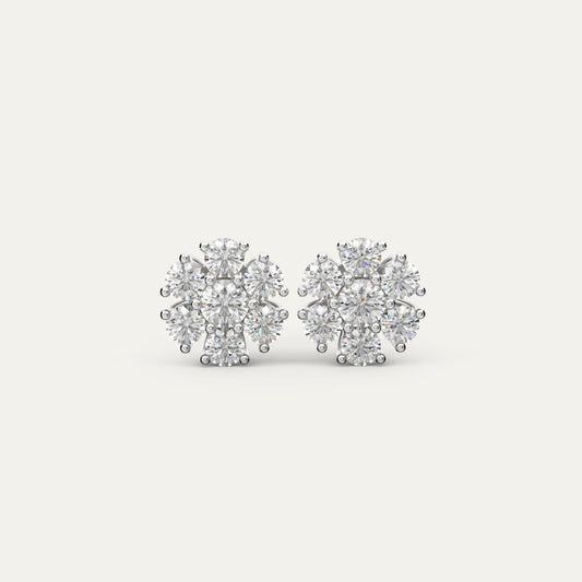 Goldmacher Calytrix sterling silver cluster earrings with round moissanite stones in a floral design