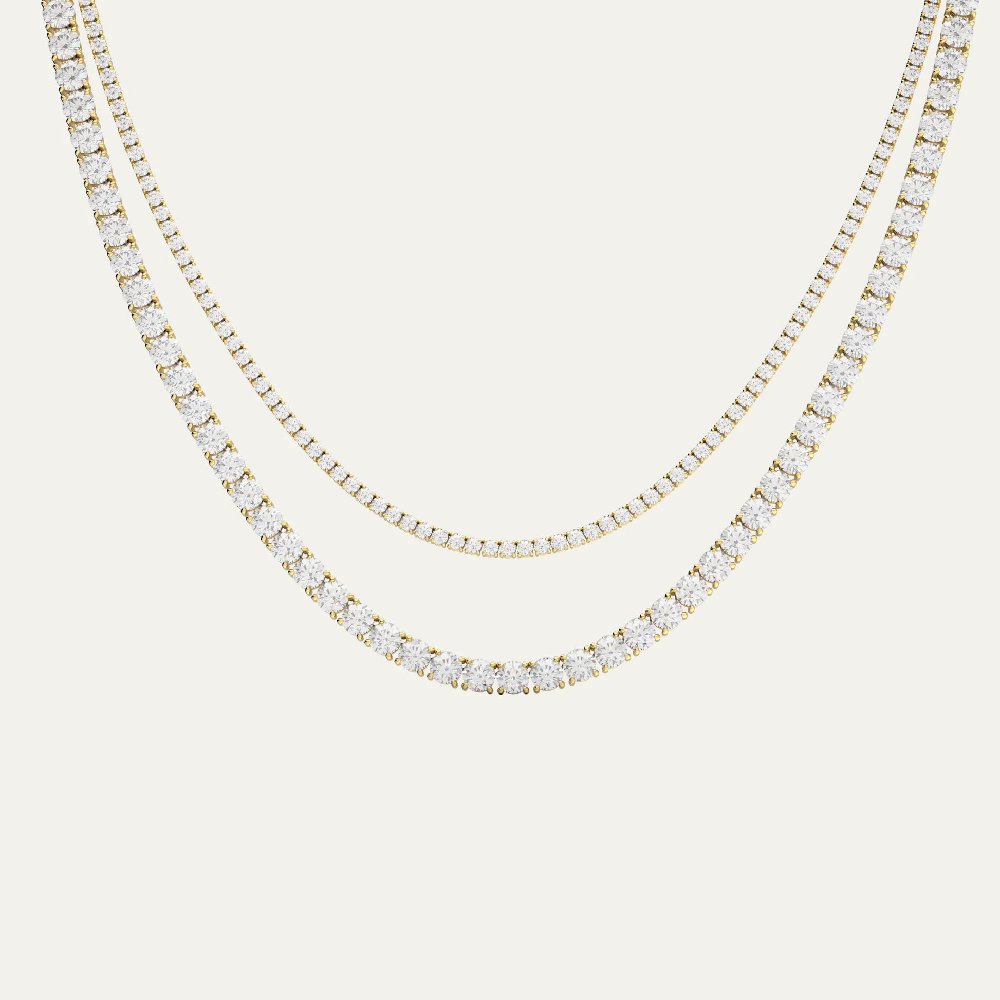 Goldmacher Canes 4mm and 2mm tennis chain in silver with round moissanite stones comparation
