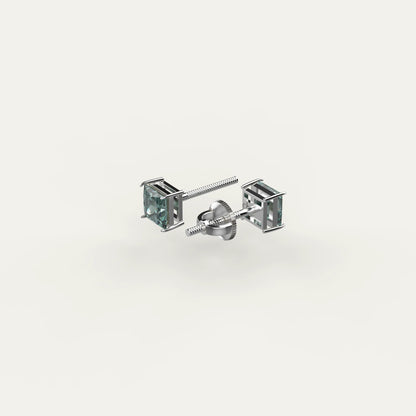 Goldmacher Dara 925 Silver Princess-Cut Green Moissanite Studs – Affordable Luxury for Unique Gifts or Statement Jewelry.