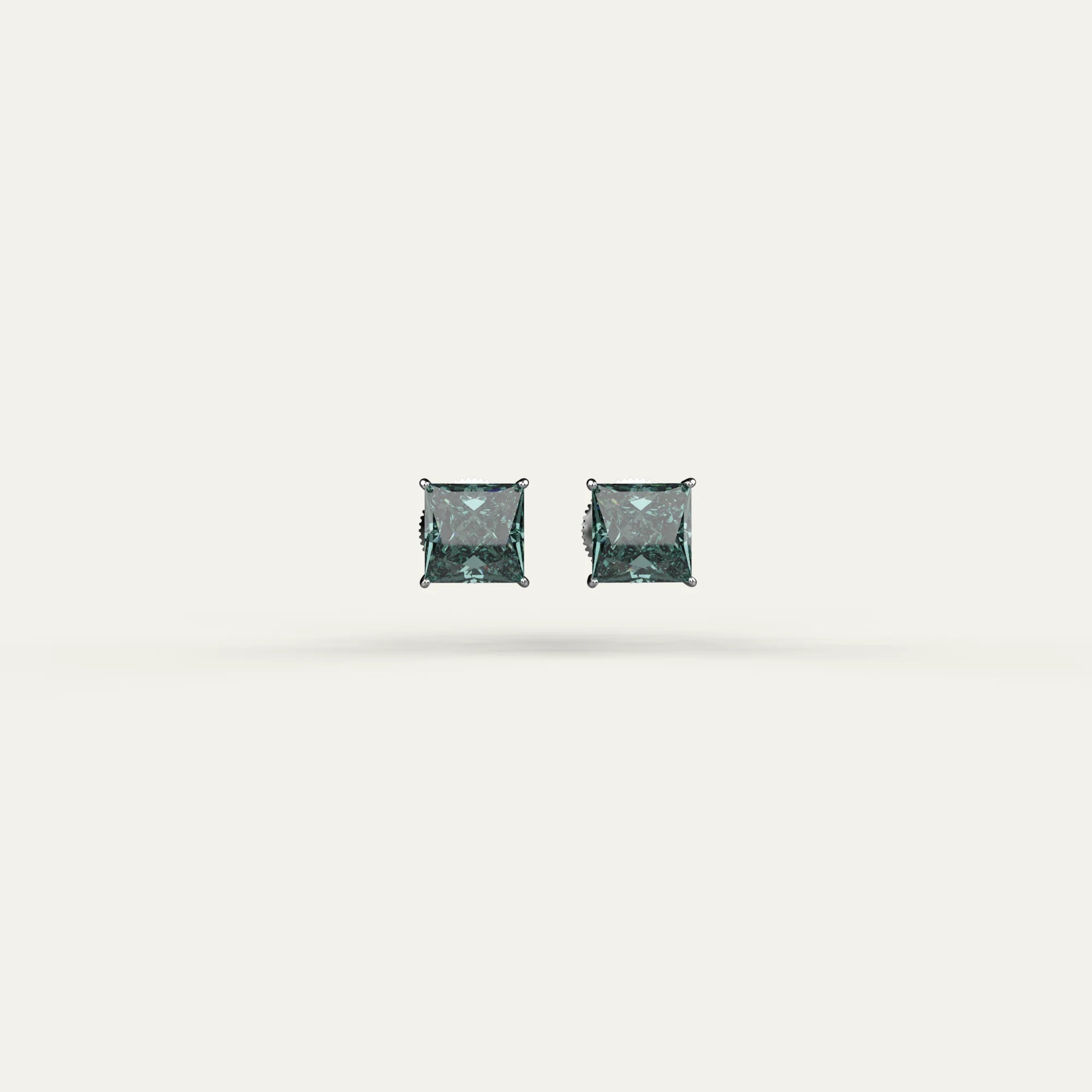 Goldmacher Dara silver stud earrings with green princess-cut moissanite