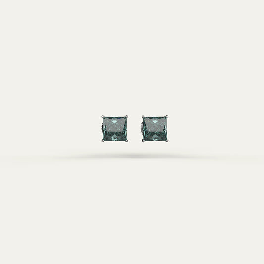 Goldmacher Dara silver stud earrings with green princess-cut moissanite