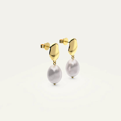 Goldmacher Drift Pearl Earrings – Lightweight Drop Earrings with Sculptural Gold and Pearlescent Shine