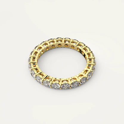 Goldmacher Ethereal 18k Gold Moissanite Eternity Band – 2.2ct Round Stones in Timeless, Secure Pavé Setting for Bridal or Anniversary Jewelry.