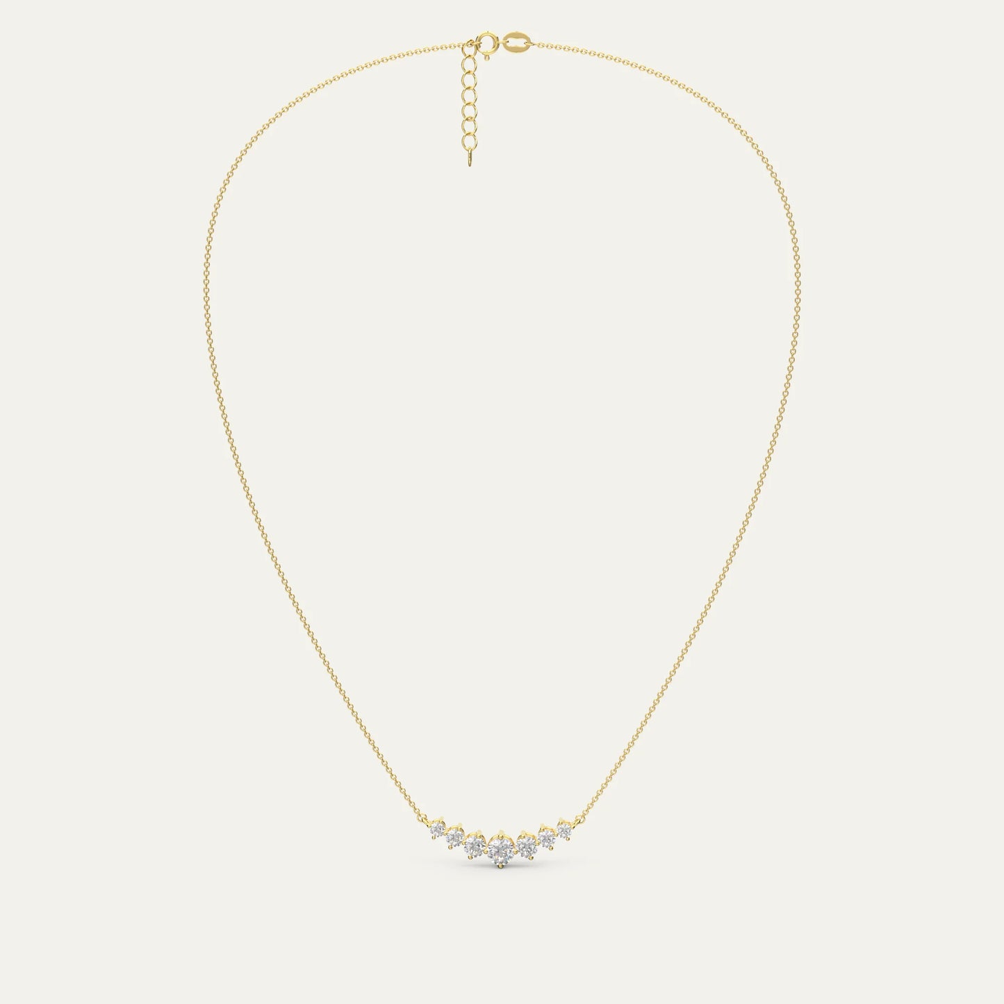 Goldmacher Felis 18k Gold Hypoallergenic Graduated Bar Necklace – 0.5ct Round Moissanite for Sensitive Skin, Lightweight Elegance, or Stacking. tryon-product