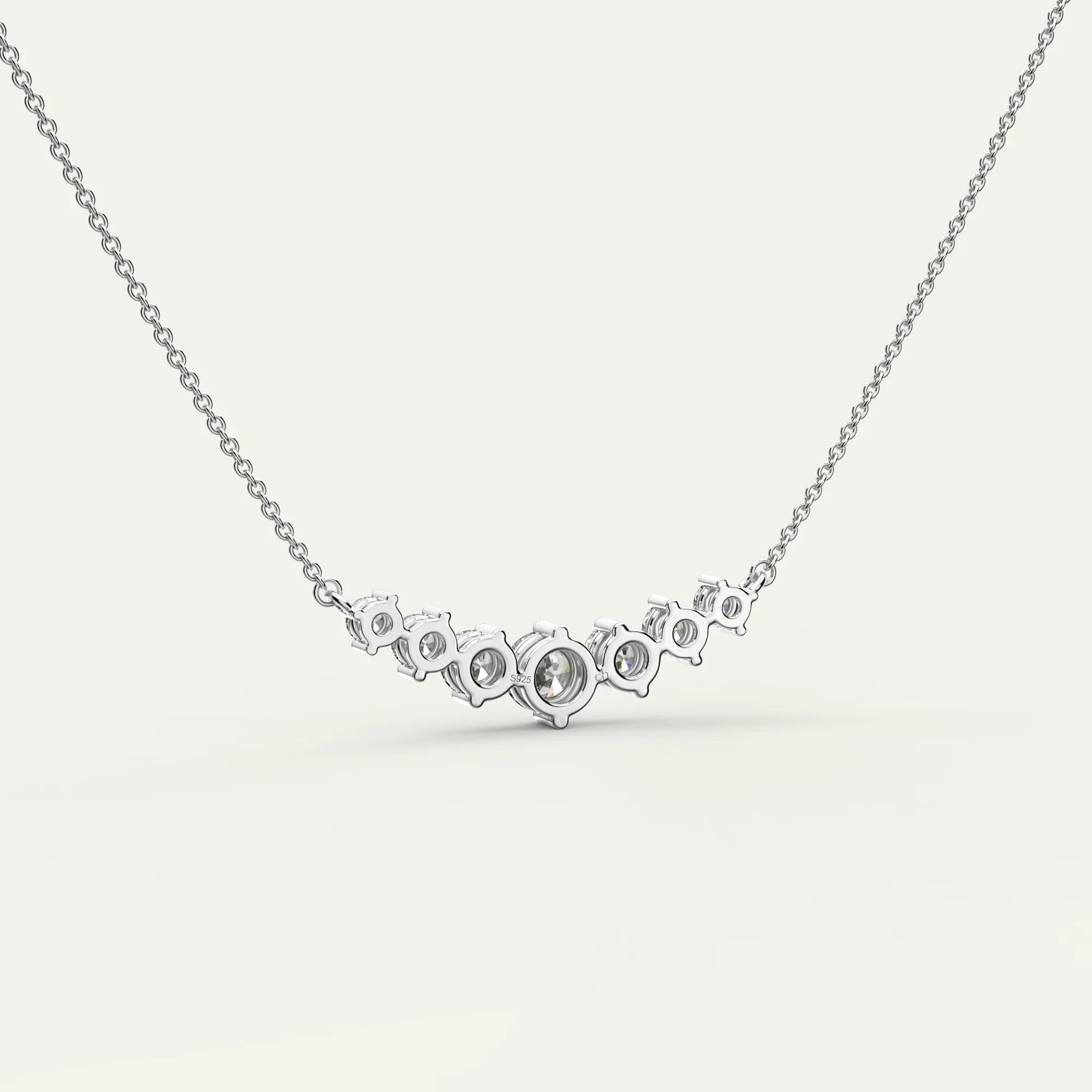 Goldmacher Felis Sterling Silver Graduated Bar Necklace – 0.5ct Hypoallergenic Moissanite for Sensitive Skin or Lightweight Versatile Styling.