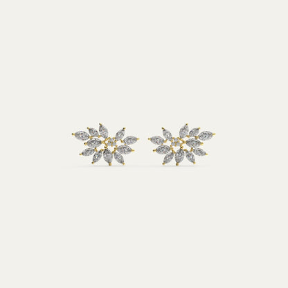 Goldmacher Fleur Spark earrings – 18K gold-plated cluster studs with marquise zircon stones, front-facing view