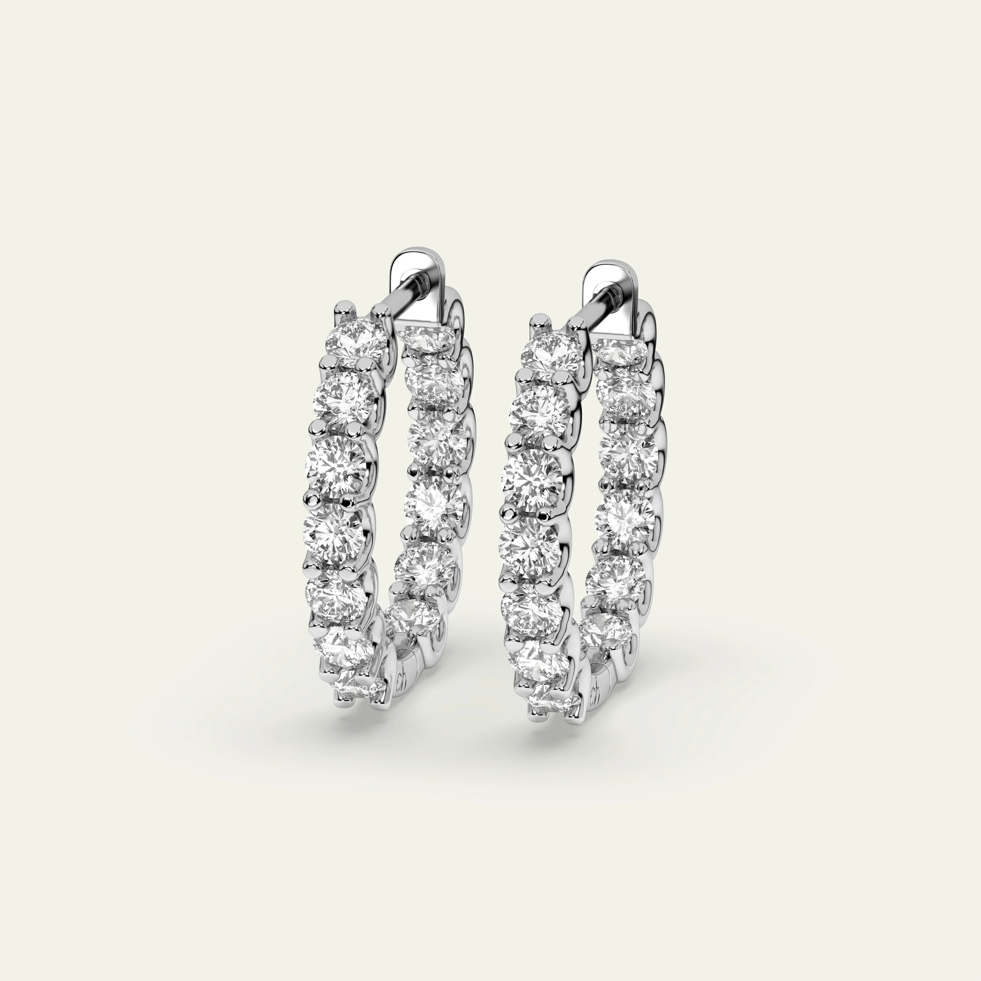 Goldmacher Heaven Hoops in 925 silver with 26 round moissanite stones totaling 2.6 carats
