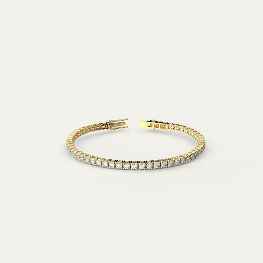 Linea tennis bracelet in 18k gold – seamless zircon row set in high-polish gold links