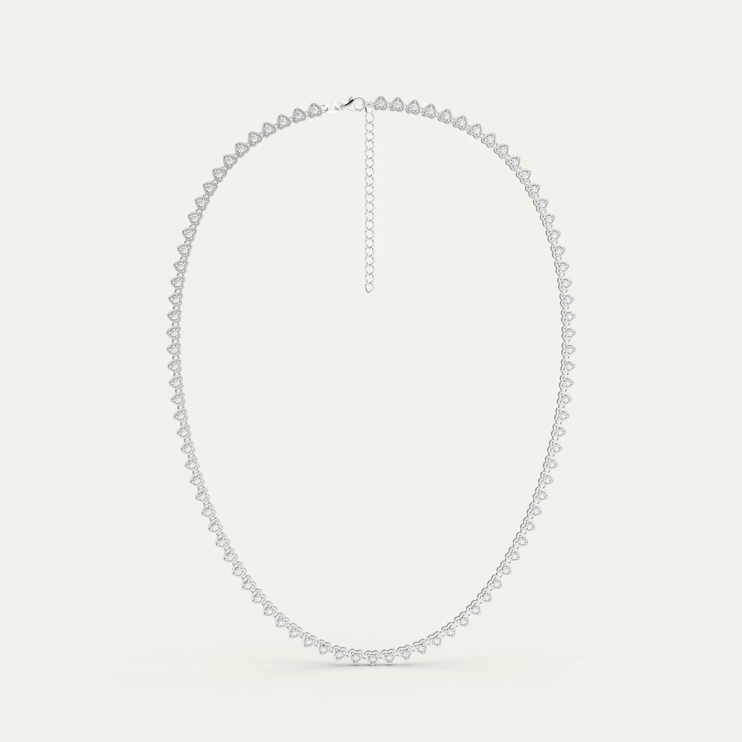 Lover’s Line Necklace – Heart Prong Detail and S925 Clasp on Rhodium Plated Silver Chain with Zircons. tryon-product