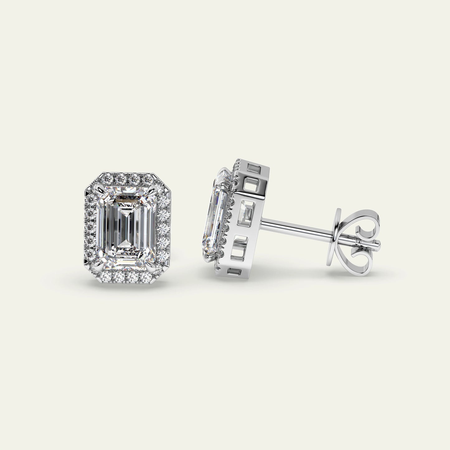 Goldmacher Lyra Hypoallergenic 925 Silver Halo Studs – 1ctw Emerald-Cut Moissanite for Sensitive Skin or Special Occasions.