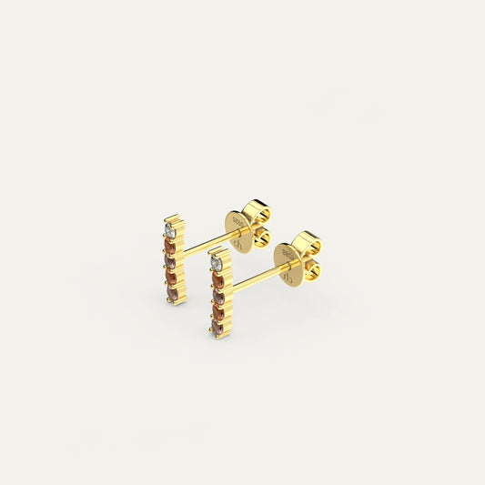 Mocha Mousse Earrings – Prong Set Cubic Zirconia in 18K Gold, Champagne and Lavender Color Combination