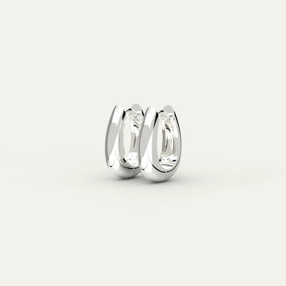 Rhodium Silver Molten Drop Earrings – Smooth Curved Hoop in Sculptural Metallic Form