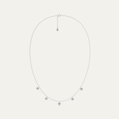 Sterling silver Phoebe necklace by Goldmacher – five round-cut moissanites in minimalist station design. tryon-product
