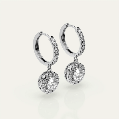 Drop-style moissanite earrings in 925 silver – Goldmacher Pollux 1ct round halo design for everyday or formal wear.