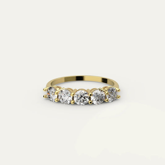 Goldmacher Rigel 18k gold ring with five 0.3ct moissanite stones, totaling 1.5 carats
