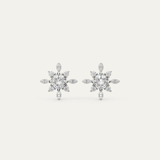 Goldmacher Vega star-shaped moissanite stud earrings in 925 silver with a round center stone