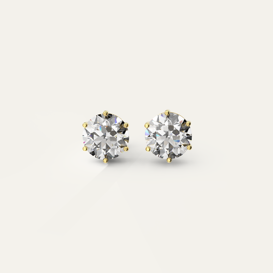 Goldmacher Zenith 2ct 8mm round moissanite stud earrings in 18k gold