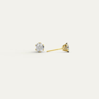 Goldmacher Zenith 1ct Round Moissanite Stud Earrings in 18k Gold-Plated – Ethical Diamond Alternative with 6.5mm Brilliance.